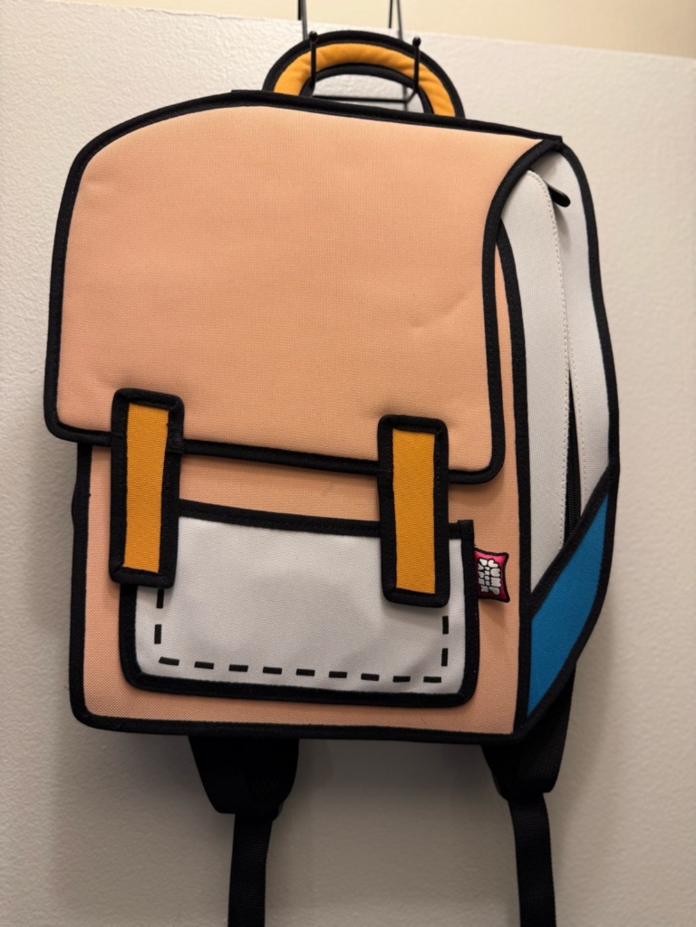 Playful Cartoon-Style Backpack in Peach, White & Blue